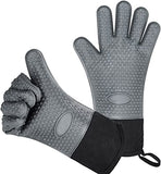 ▶ Guantes ignífugos Guantes de Silicona para Cocina - Guantes para Parrilla de Barbacoa de Horno - Guantes Silicona y Algodón de Doble capa Resistente al Calor y Antideslizantes - para Asar a la Parrilla|Cocinar|Hornear (Negro)