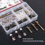 💢 Hilitchi 125 piezas de montaje de leva 3 en 1 con clavija y tuerca preinsertada con tapa hexagonal chapada en zinc para muebles, tuercas de barril para cuna, kit surtido de tornillos de conexión de muebles