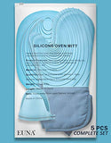 ▶ Guantes ignífugos Guantes de horno de silicona, resistentes al calor, juego de manoplas de cocina antideslizantes con mini guantes de horno y almohadillas calientes, perfectos para hornear, forro acolchado, caja de regalo, azul y azul