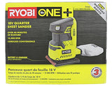 ▶ RYOBI  Lijadora de palma Ryobi P440 One + 18V Ion de litio 12,000 RPM 1/4 hoja con bolsa para polvo integrada y almohadillas de lijado incluidas (batería no incluida, solo herramienta eléctrica)