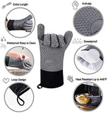 ▶ Guantes ignífugos Guantes de Silicona para Cocina - Guantes para Parrilla de Barbacoa de Horno - Guantes Silicona y Algodón de Doble capa Resistente al Calor y Antideslizantes - para Asar a la Parrilla|Cocinar|Hornear (Negro)