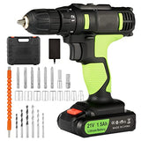 ▶ Taladro Inalambrico, 21V de Doble Velocidad, Ajuste de par 18+1, Equipado con un Conjunto de Accesorios como Taladro Transversal, Taladro Helicoidal y Taladro de Ranura, para Atornillar y Taladrar