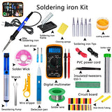Kit de soldador, soldador de 60 W, temperatura ajustable, multímetro digital, 5 puntas de soldadura, cable de soldadura, soporte, bomba desoldadora, mecha de soldadura, pinzas, kit de soldadura