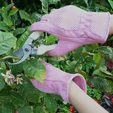 ▶ HANDLANDY  Guantes de jardinería de Piel para Mujer, Ajuste cómodo de Malla 3D, Resistentes a los arañazos, Guantes de Trabajo para jardinería o poda de Rosas, Rosado, Large