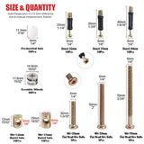 💢 Hilitchi 125 piezas de montaje de leva 3 en 1 con clavija y tuerca preinsertada con tapa hexagonal chapada en zinc para muebles, tuercas de barril para cuna, kit surtido de tornillos de conexión de muebles