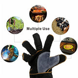 ▶ Guantes de soldador de  piel resistentes al calor y al fuego, con costuras de kevlar, guantes perfectos para chimenea, estufa, horno, parrilla, soldadura, barbacoa, mig, soporte para olla, manipulación de animales (16 pulgadas)