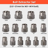 Juego de extractores de tornillos dañados y juego de extractores de pernos, 2-21 mm, removedor de tornillos pelados de 39 piezas, removedor de tuercas para quitar pernos dañados, congelados, oxidados, redondeados, tuercas y tornillos