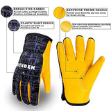 ▶ Guantes de trabajo de piel auténtica para niños, guantes de trabajo de jardinería para niños, guantes de seguridad, diseño reflectante, transpirable, perfectos para jardinería infantil, trabajo en el patio, al aire libre (mediano, negro, 4 a 6 años)
