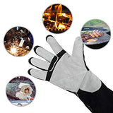 ▶ Guantes de soldador de forja de cuero de 16 pulgadas, con costuras Kevlar resistentes al calor y al fuego, refuerzos de palma, color negro y gris
