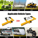 ▶ Bloqueo de abrazadera de rueda de seguridad para neumáticos, bloqueo antirrobo, máximo de 15.5 pulgadas de ancho y alcance de 8.5 pulgadas, ajuste universal, remolques, SUV, barcos, ATV, motocicletas, carrito de golf, bloqueo de rueda amarillo/negro