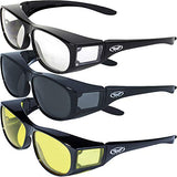 ▶ Global Vision Escort Ajuste de seguridad sobre gafas, marco negro (3 unidades, 1 lente transparente, 1 lente ahumada, 1 lente amarilla)