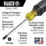 Klein Tools - Juego de destornilladores con magnetizador/desmagnetizador para puntas magnéticas 3 ranuradas, 3 Phillips, agarre de cojín antideslizante, 6 piezas