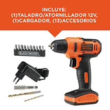 Taladro inalámbricos  BLACK+DECKER  12V 3/8 Pulgadas Ión de Litio y 12 Accesorios LD12S-B3