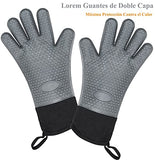 ▶ Guantes ignífugos Guantes de Silicona para Cocina - Guantes para Parrilla de Barbacoa de Horno - Guantes Silicona y Algodón de Doble capa Resistente al Calor y Antideslizantes - para Asar a la Parrilla|Cocinar|Hornear (Negro)