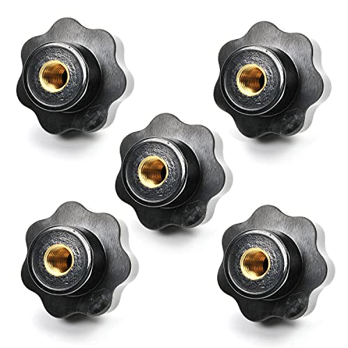 ▶ 5 pomos de tuerca de bloqueo de estrella, M12 x 50 mm, rosca hembra de repuesto para tornillos de mano de estrella de apriete, tornillos de apriete de mango, perilla de estrella de extracción rápida, piezas de repuesto para sierras, taladro, negro