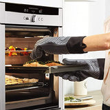 ▶ Guantes ignífugos Guantes de Silicona para Cocina - Guantes para Parrilla de Barbacoa de Horno - Guantes Silicona y Algodón de Doble capa Resistente al Calor y Antideslizantes - para Asar a la Parrilla|Cocinar|Hornear (Negro)