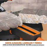 Ingletadora Evolution Power Tools R185SMS+ con corte multimaterial, bisel de 45 grados, inglete de 50 grados, guía de 210 mm, hoja incluida corta madera, plástico, metal y más (1500 W, 230 V, 185 mm)