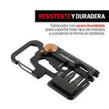 Redlemon Llavero Herramienta Metálico 10 en 1 Portátil, Incluye Destapador de Botellas, Regla, Llave Inglesa, Soporte de Teléfono, Desarmador de Cruz, Plano Chico y Grande, Cortador de Cable y Más