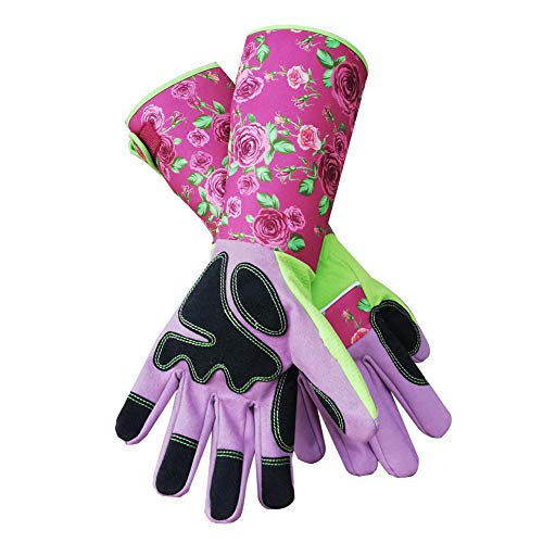 ▶ Guantes de jardinería para poda de rosas, a prueba de espinas, resistentes a los pinchazos, guantes largos de jardín para proteger las manos y los brazos para mujeres