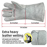 ▶ Guantes de soldador de cuero dividido de vaca resistentes al calor y al fuego, guantes de trabajo de seguridad de cuero de 14 pulgadas para barbacoa, horno, soldador Tig, manejo de jardín y animales (gris)