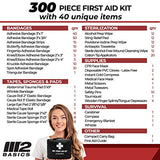 M2 BASICS Kit de primeros auxilios de 300 piezas (40 artículos únicos), kits de emergencia de primera calidad, hogar, campamento, coche, oficina, viajes, vehículo, supervivencia