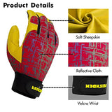 ▶ Guantes de jardinería para mujeres y hombres, guantes de trabajo de piel de oveja con pantalla táctil, guantes de trabajo de jardín flexibles y transpirables (mediano, rojo)