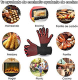▶ Guantes ignífugos de Barbacoa, 1 Par Guantes de Horno Resistentes Al Calor Extremo hasta 800°C / 1472°F, Silicona Antideslizante Guantes de Cocina Universales para Parrilla, Hornear, Microondas y Chimenea Rojo