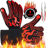 ▶ Guantes ignífugos  Barbacoa, Guantes para Horno 800 °C / 1472 °F, Guantes Asador de Parrilla Aislamiento Térmico Altas Temperaturas, Antideslizantes, con Pinzas de Acero Inoxidable, para Barbacoa, Cocción, Horneado (Rojo)