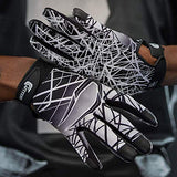 ▶ Guantes de fútbol antideslizantes para el día del juego, para jóvenes y adultos, guante receptor con agarre de silicona de alta adherencia, soporte superior y protección para todas las edades, guantes de fútbol, 1 par, color negro