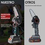 ▶ Mini Motosierra Inalámbrica de Mano de 21 V, Motosierra Eléctrica Portátil con 2 Batería Recargable, 1 Cargador y 1 Cadena, Sierra de Arbol Eléctrica para Jardinería, Agricultura y Rancho