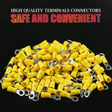 💢 Hilitchi 100pcs 12 – 10 AWG Terminales aislados anillo Electrical Wire Crimp Conectores (Amarillo, M5), Yellow - M5