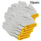 Othmro Guantes blancos con borde amarillo lavable, guantes de algodón lisos sin costuras, guantes de trabajo protectores industriales de trabajo, buenos para trabajadores de madera trabajando en fábrica, 10 pares