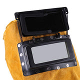 ▶Capucha soldador con lente, capucha de soldadura de cuero, máscara de protección de casco de soldadura ajustable, absorción de sudor, resistente al calor, transpirable, para lugares de trabajo de soldadura