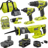 ▶ RYOBI  Juego de herramientas Ryobi Paquete súper combinado de 4 herramientas, 18 voltios ONE+ iones de litio inalámbrico con taladro