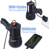 🔦 Linterna recargable YIERBLUE Foco recargable, linterna LED súper brillante de 10000 lúmenes, foco de mano de 10000 mAh, linterna grande de larga duración, linterna de búsqueda e inundación, linterna de camping con trípode plegable (negro)
