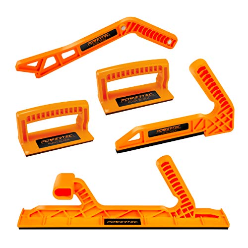 Herramientas carpintería POWERTEC 71510 Deluxe - Juego de 5 mangos ergonómicos con agarre máximo | Bloques de empuje y palos para sierras de mesa, juntas y carpintería | para seguridad y control del carpintero
