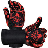 ▶ Guantes ignífugos Guantes resistentes al calor para parrilla, alta resistencia a la temperatura, guantes ignífugos para asar a la parrilla, para freír, barbacoa, cocinar, hornear, horno, cortar