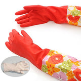 ▶ Cocina goma limpieza guantes con forro interior hogar Thickening PU Guante de látex de lavado impermeable 2 pares