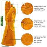 ▶ Guantes de soldador resistentes al calor, 16 pulgadas guantes de soldadura cuero de guantes de trabajo de seguridad de cuero para barbacoa, horno, soldador Tig, jardín y manejo de animales