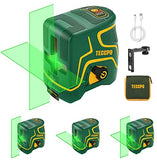 Nivel láser recargable verde, tres módulos con 2 cabezales láser, línea horizontal/vertical y línea cruzada, 44,8 m, modo autonivelante y pulso, soporte magnético, rotación de 360°, IP54 - MTM310B