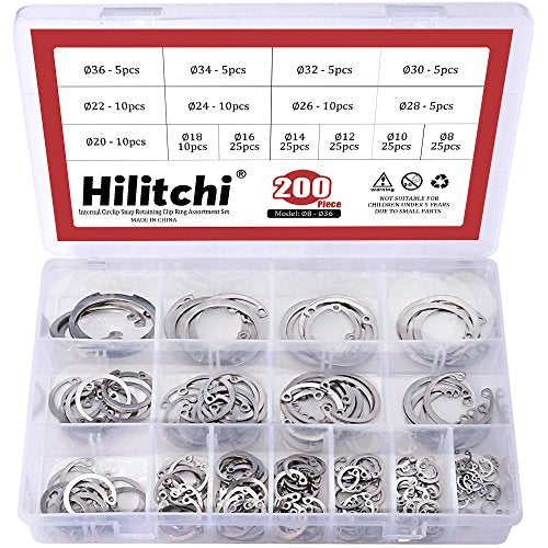 ▶ Hilitchi - Juego de 200 Anillos de retención de Clip de Acero Inoxidable 304, tamaño 15
