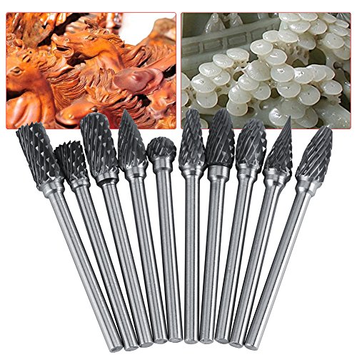 ▶ Juego de brocas fresadoras  de Carburo 10 Piezas de Carburo de Tungsteno Rodamientos Giratorios de Acero Juego de Fresas Vástago de 3 Mm Diámetro del Cabezal de Corte de 6 Mm para El Taladro(#1)