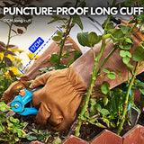 ▶ Guantes de jardinería  a prueba de espinas con puño de piel sintética de cerdo extendido de cuero sintético para hombre (Talla L/G, marrón, SL6592M)