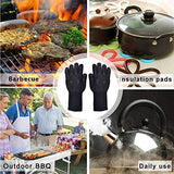 ▶ Guantes ignífugos guantes de barbacoa de 800 °C, resistentes al calor, guantes ignífugos, guantes de barbacoa, guantes de horno para ahumar, cocinar, hornear, con garras de triturador de carne y cepillo para untar salsa (negro)