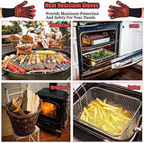 ▶ Guantes ignífugos  Barbacoa, Guantes para Horno 800 °C / 1472 °F, Guantes Asador de Parrilla Aislamiento Térmico Altas Temperaturas, Antideslizantes, con Pinzas de Acero Inoxidable, para Barbacoa, Cocción, Horneado (Rojo)