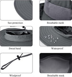 NDOOL 2 Unidades Sombrero para el Sol Protector Gorro Pescador Anti UV UPF50+, 2 Gorra Pesca Solar ala Ancha Transpirable Multiusos con Velo y Mosquitera Protección Cuello Al Aire Libre