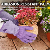 ▶ Guantes de jardinería para Mujeres con Palma de Cuero Sintético Guantes de Largo Puño de Cuero de Cerdo Dividido Anti Espina de Rosa, Arboles y Cactus (1Par, Púrpura, Talla L/G, SL6592W)