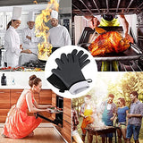 ▶ Guantes ignífugos Guantes de Silicona para Cocina - Guantes para Parrilla de Barbacoa de Horno - Guantes Silicona y Algodón de Doble capa Resistente al Calor y Antideslizantes - para Asar a la Parrilla|Cocinar|Hornear (Negro)