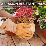 ▶ Guantes de jardinería  a prueba de espinas con puño de piel sintética de cerdo extendido de cuero sintético para hombre (Talla L/G, marrón, SL6592M)