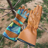 ▶ Guantes de jardinería  para mujer con piel de vacuno de grano para trabajo en el patio (puños largos y medianos)